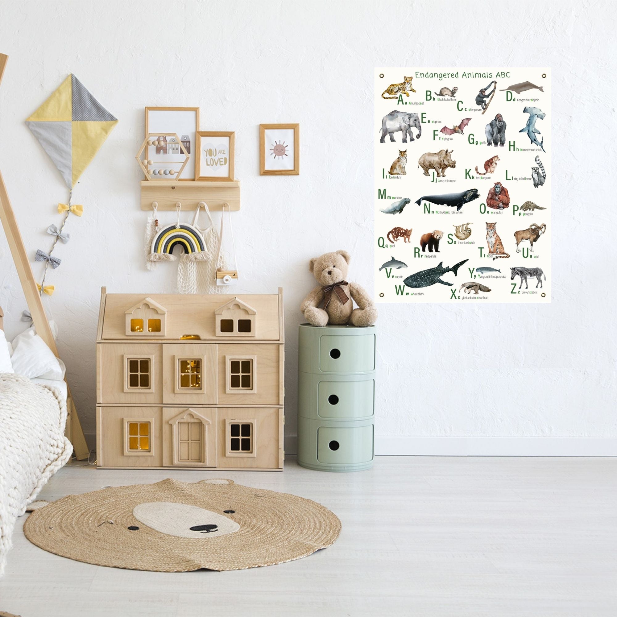Endangered Animals Alphabet Poster on Archival Fine Art Paper or Canvas