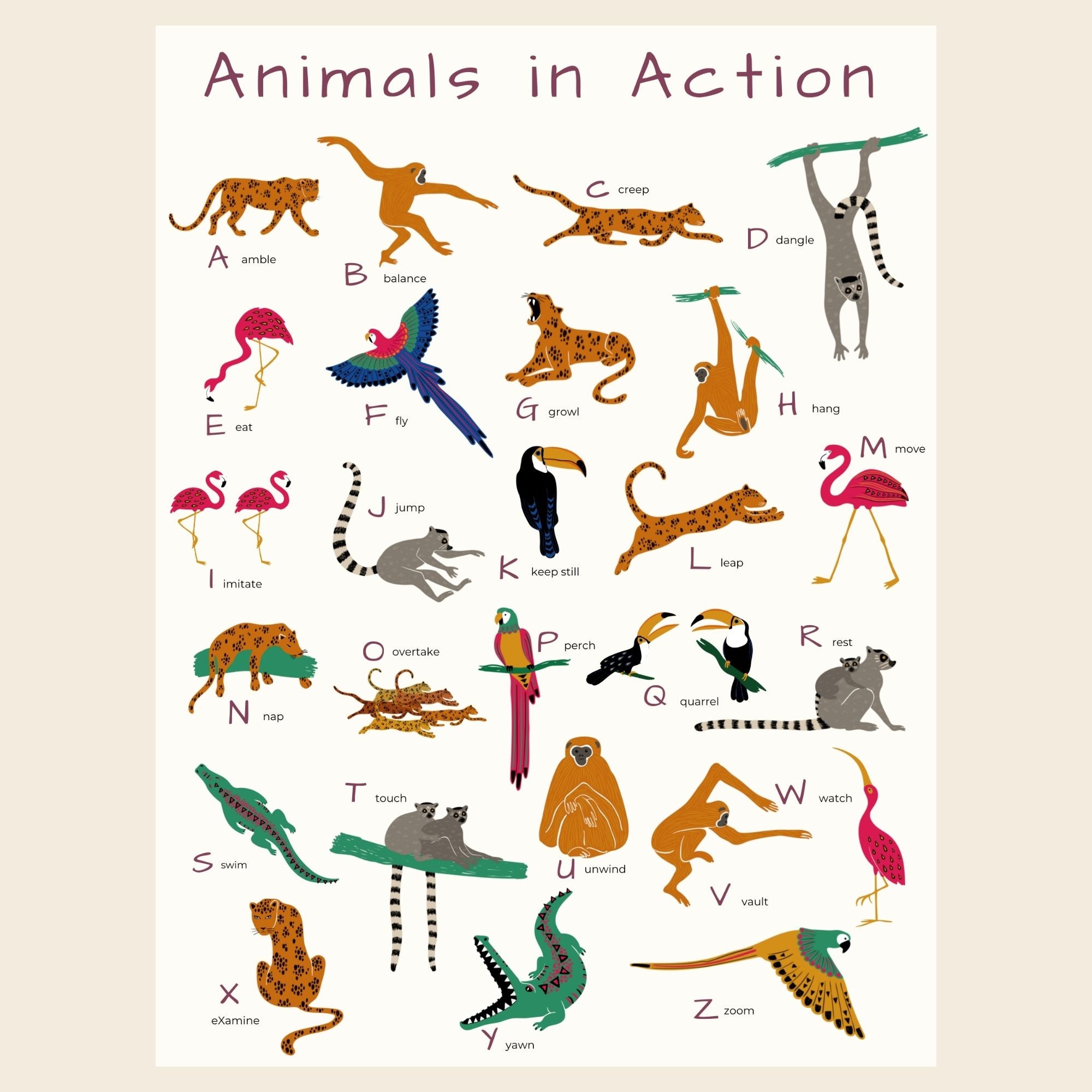 animals in acton alphabet poster on fine art paper