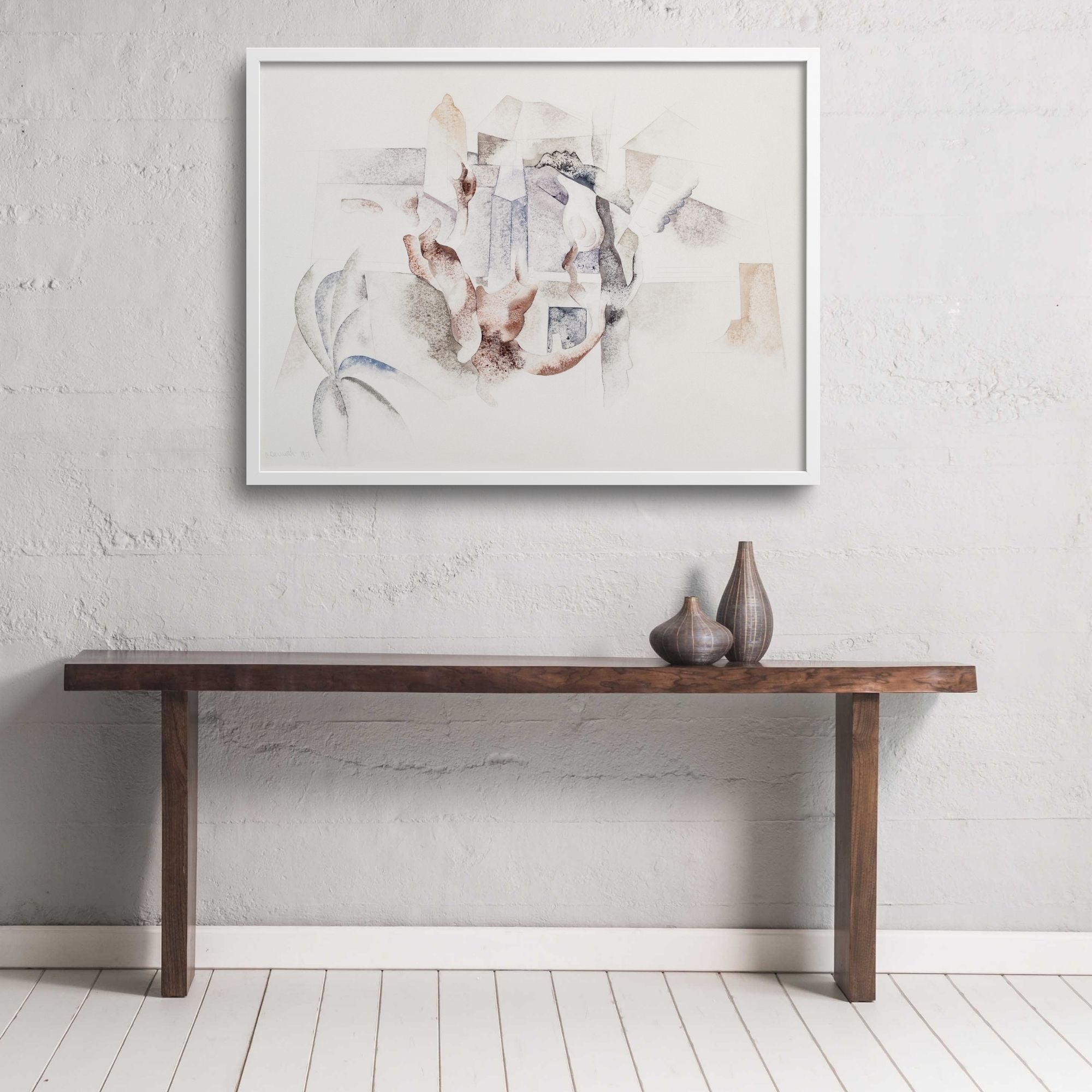 Abstract Bermuda landscape, by Charles Demuth, over a table.