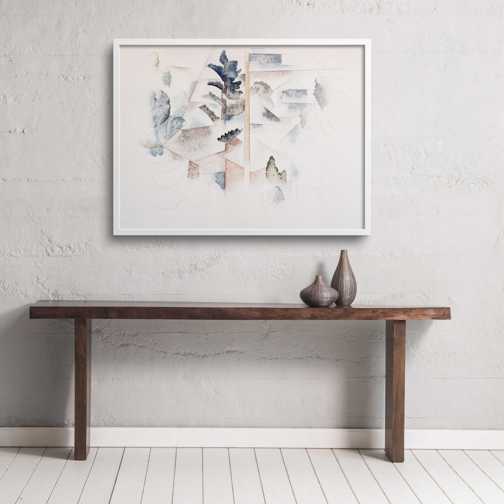 Charles Demuth Bermuda trees art print over a table.