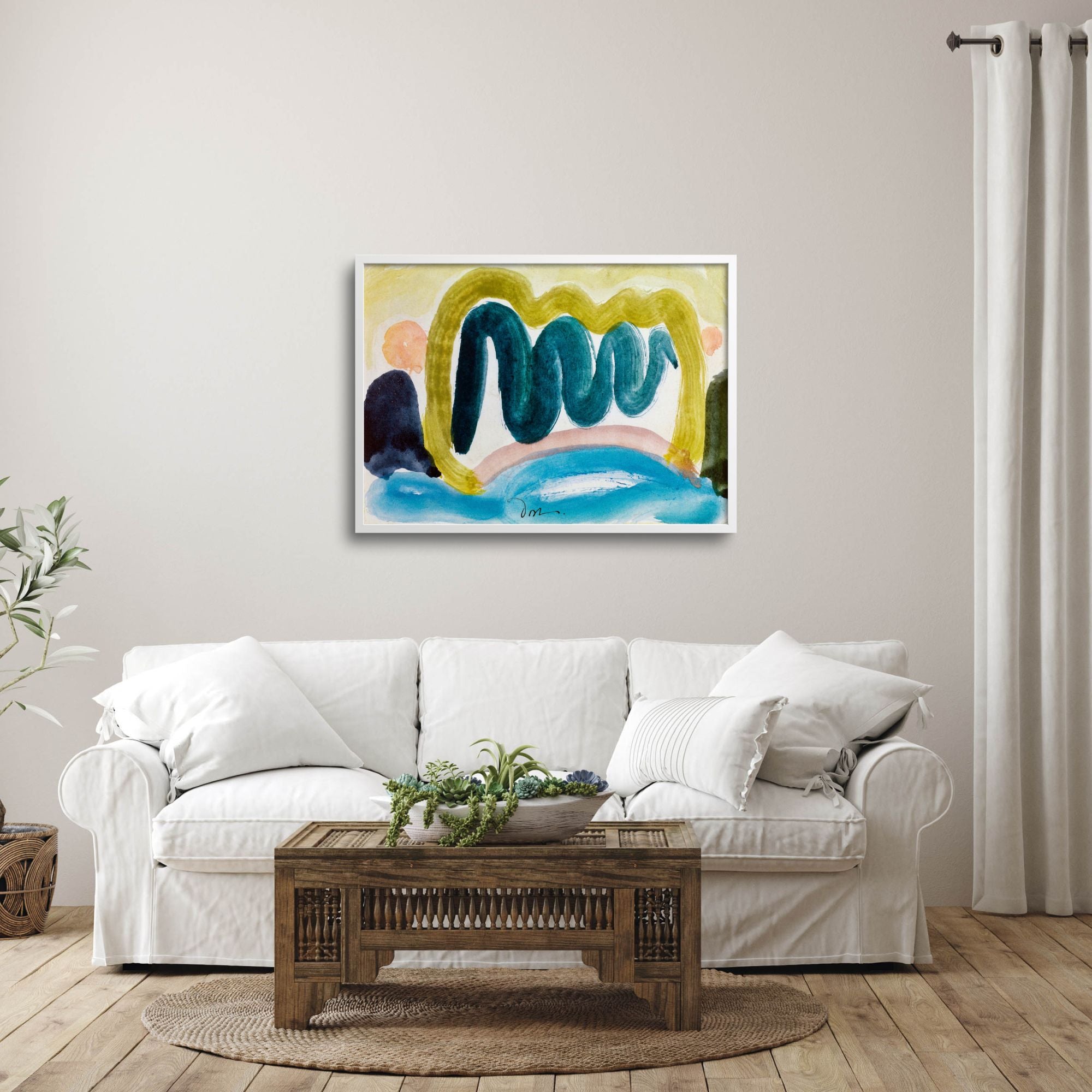Arthur Dove's Pond in Sunlight in minimalist living room.