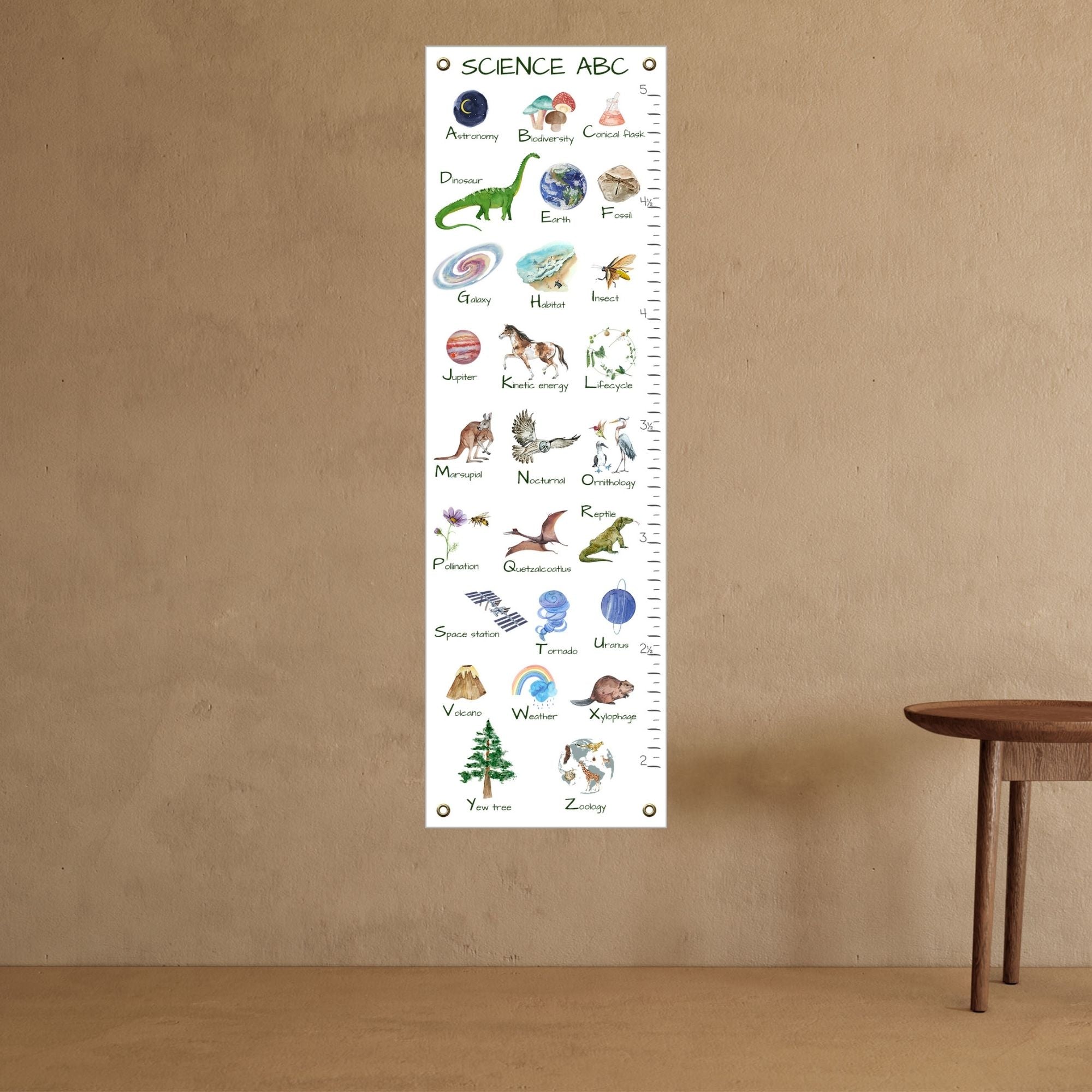 science alphabet growth chart next to table