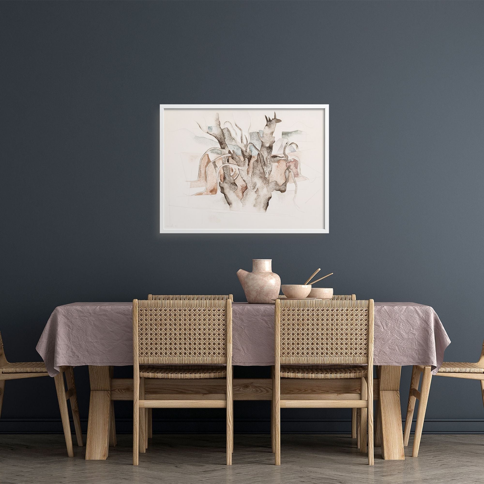 Abstract Bermuda tree by Charles Demuth in a dining room.