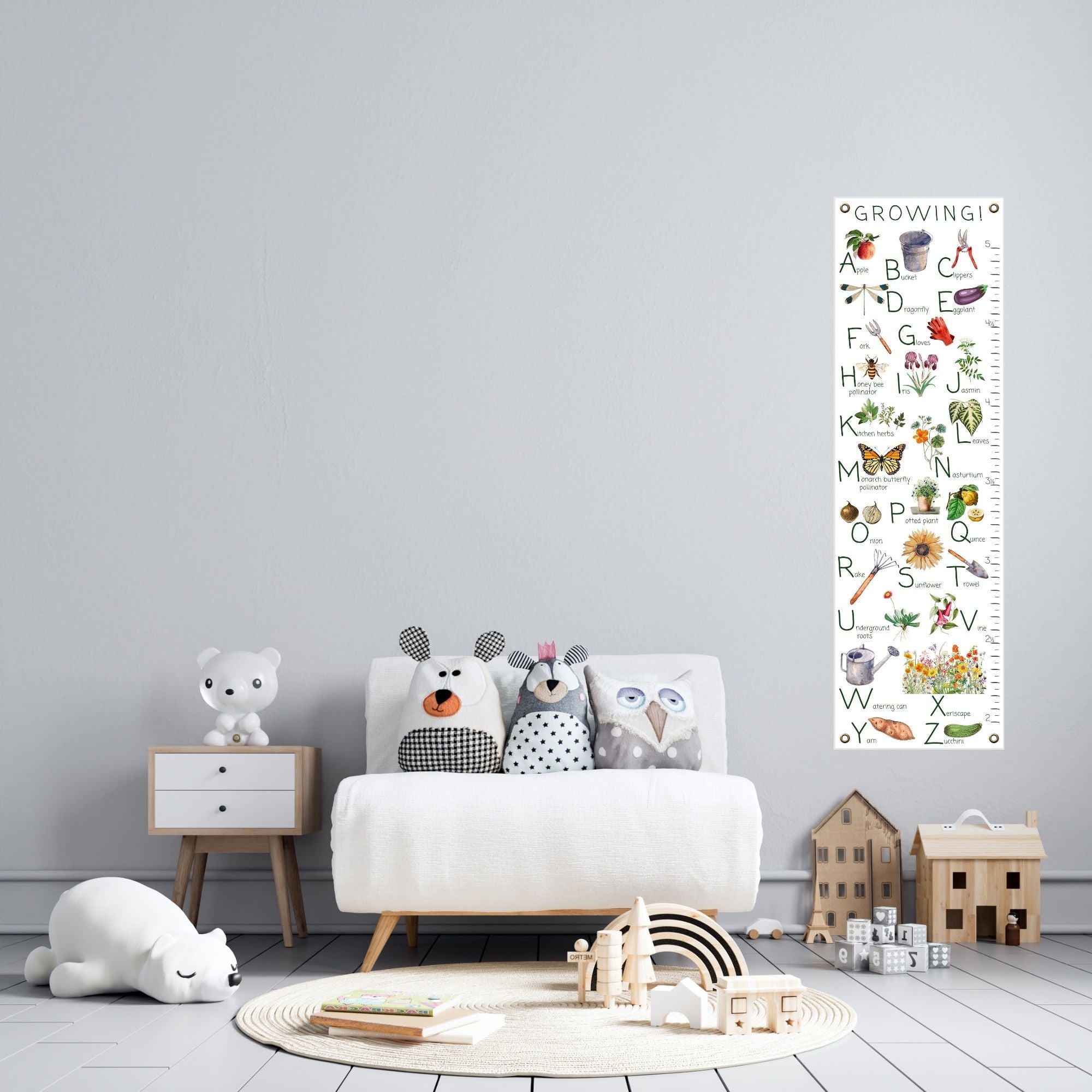 Gardening growth chart in a child's playroom.