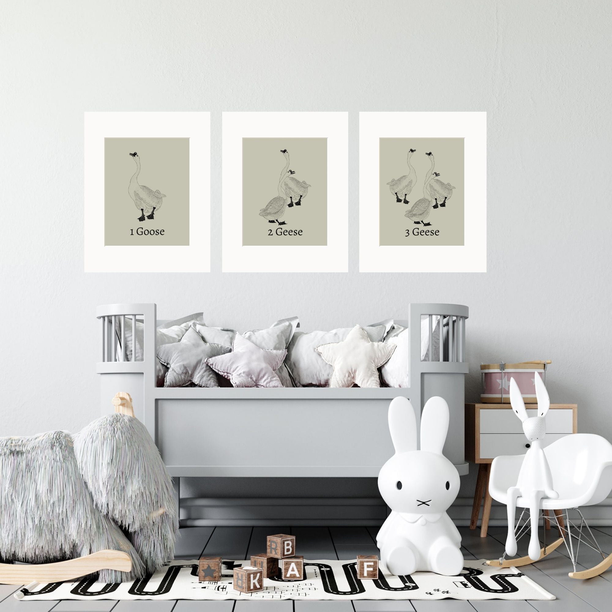 set of 3 green counting geese over baby's crib