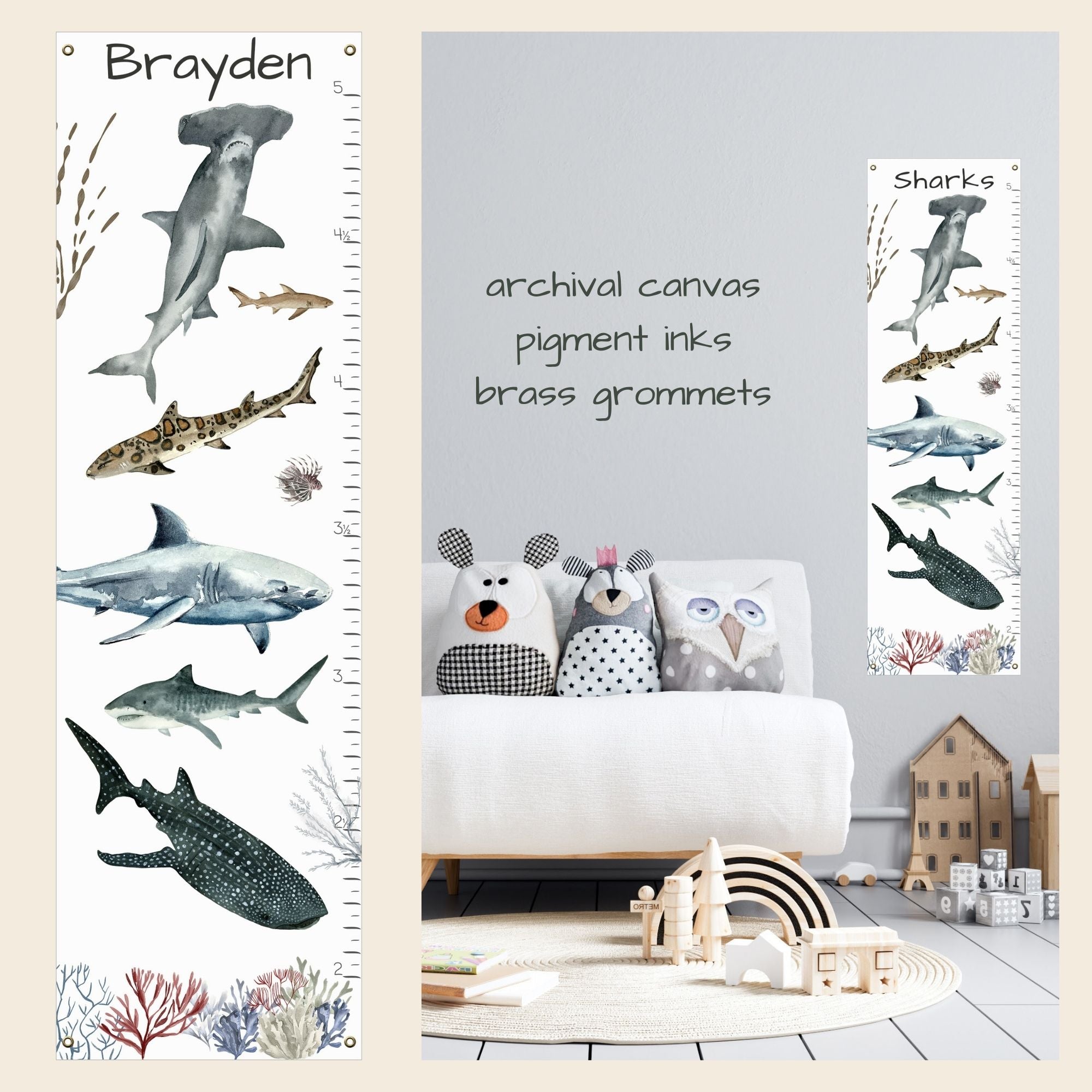 Personalized custom shark growth chart.