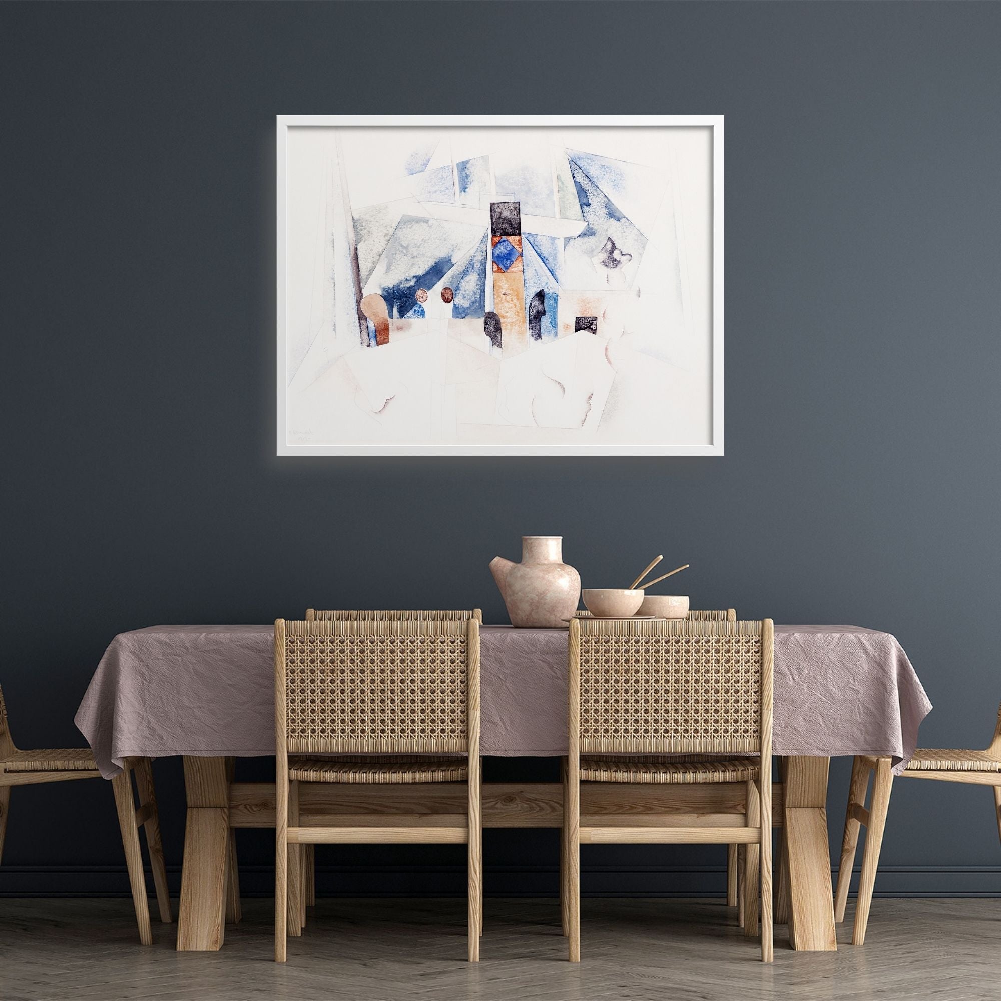 Charles Demuth Bermuda watercolor over a dining room table.
