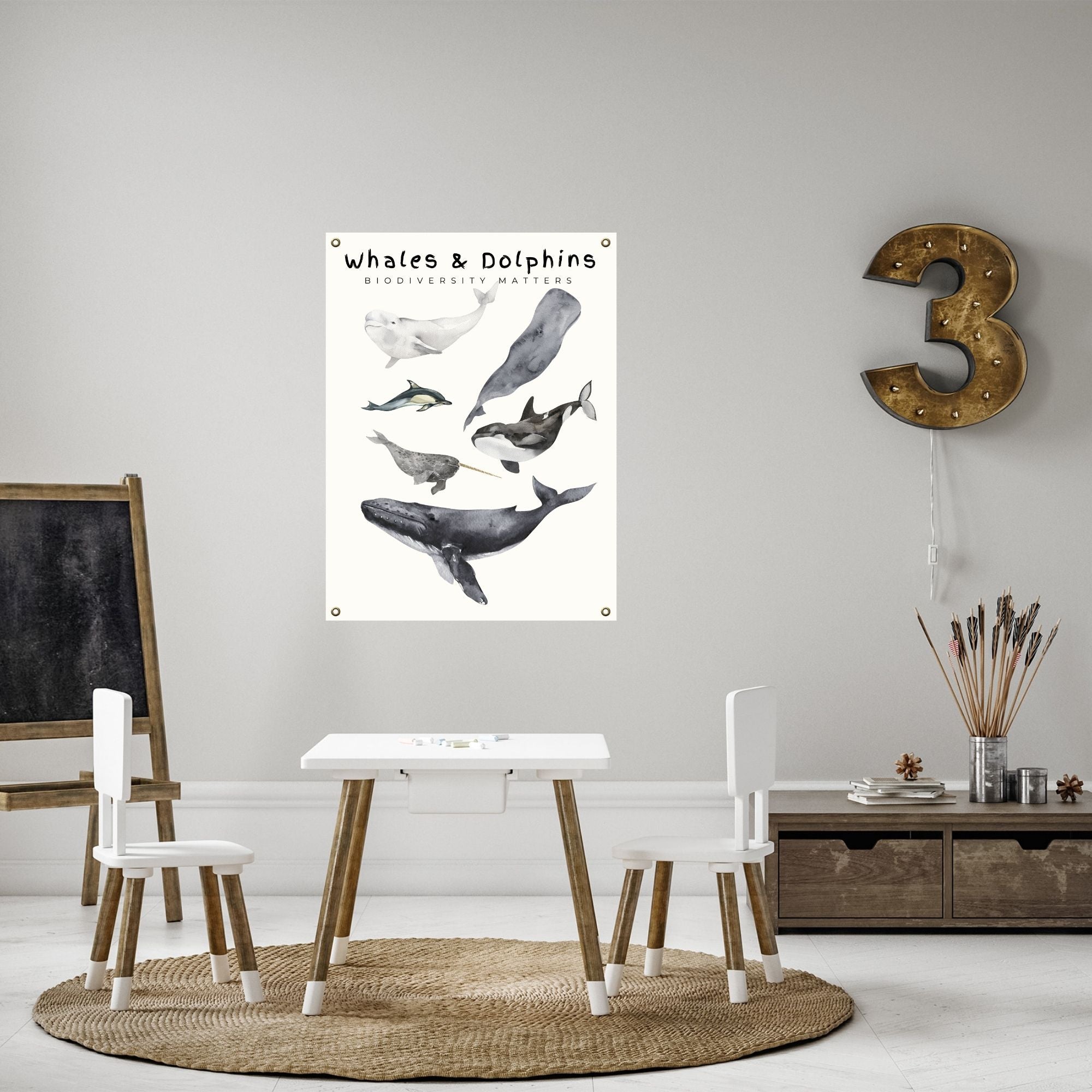 Whale and Dolphin Poster on Archival Fine Art Paper or Canvas