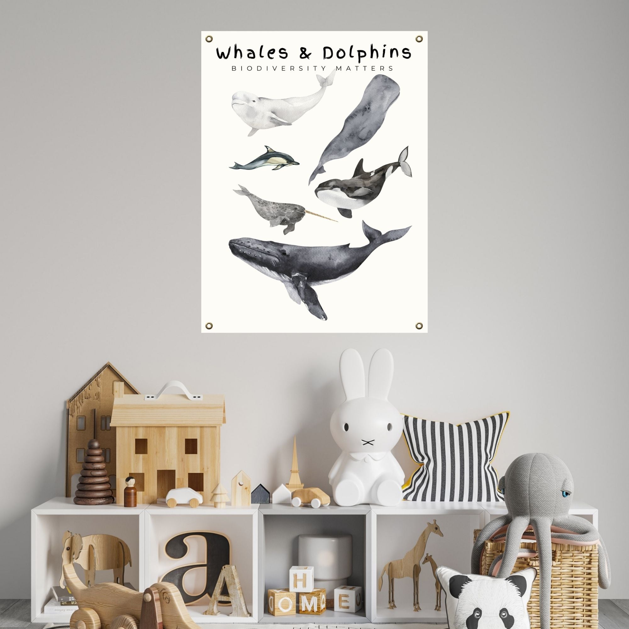 Whale and Dolphin Poster on Archival Fine Art Paper or Canvas