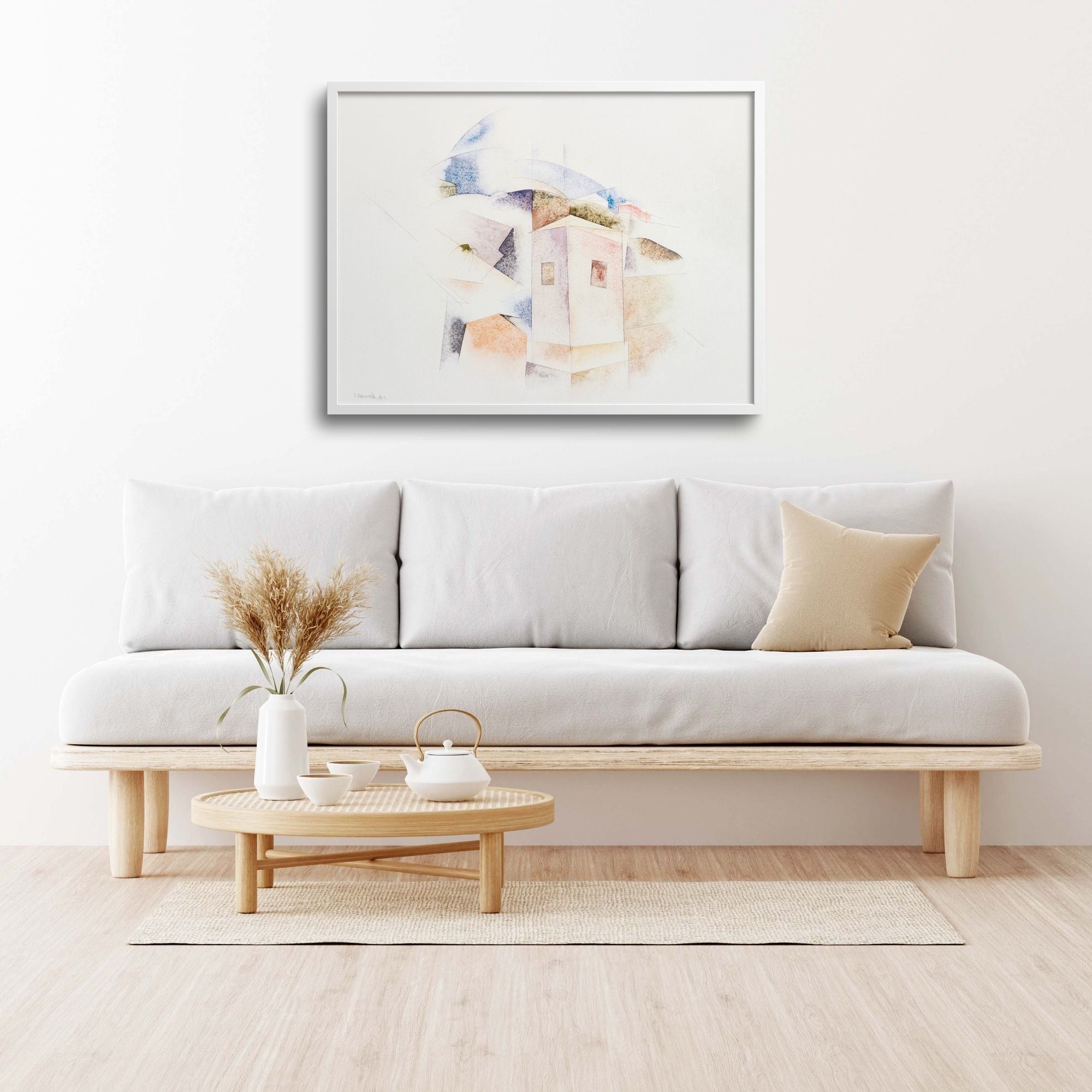 Charles Demuth abstract Bermuda No. 4 painting over a sofa in the living room.