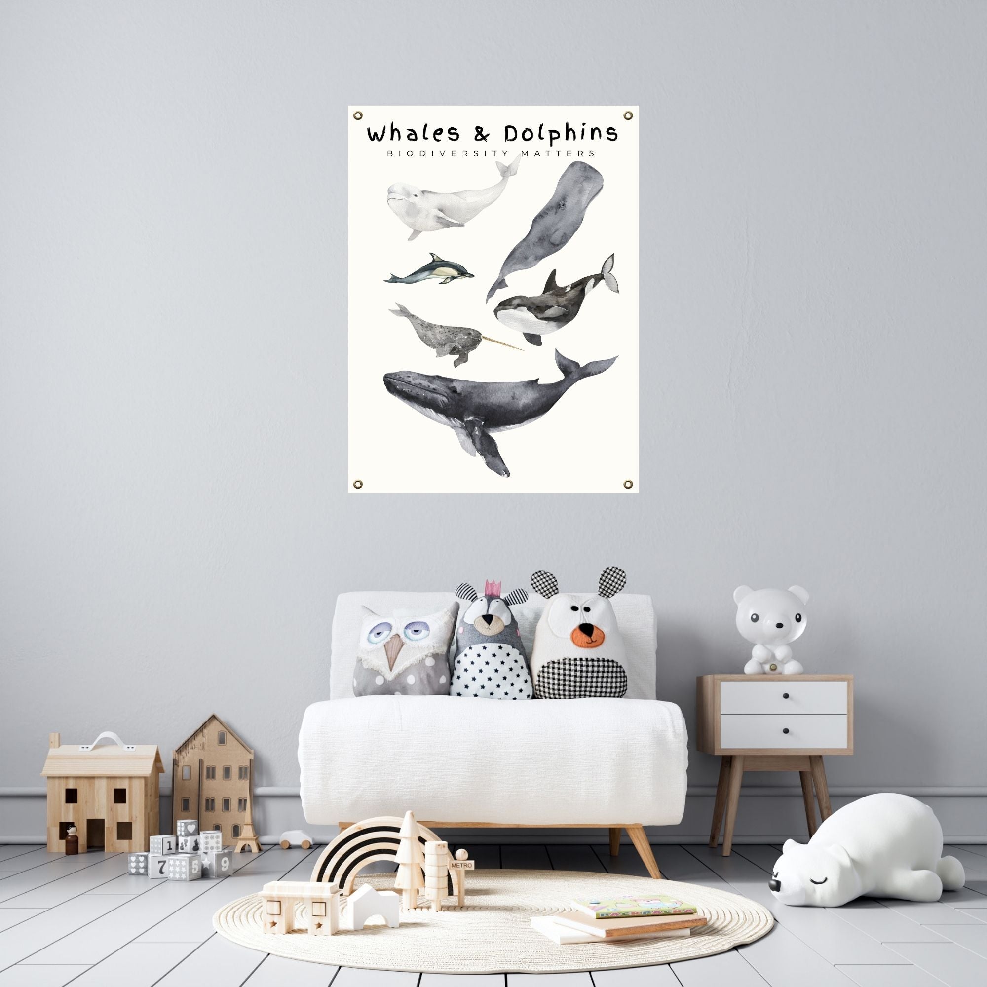 Whale and Dolphin Poster on Archival Fine Art Paper or Canvas