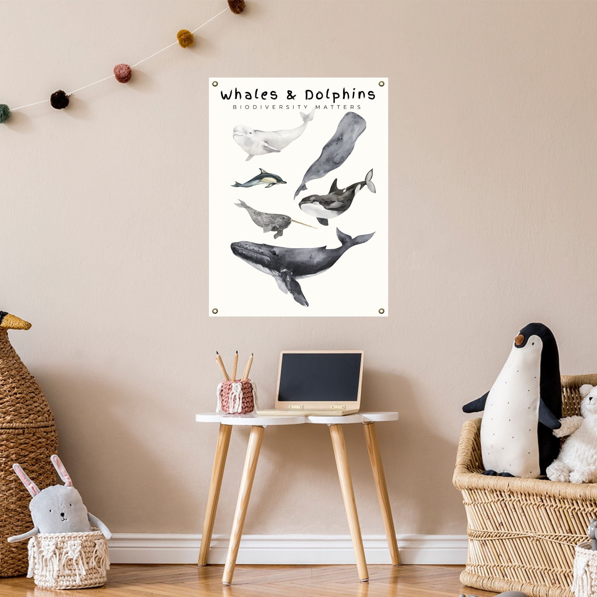 Whale and Dolphin Poster on Archival Fine Art Paper or Canvas