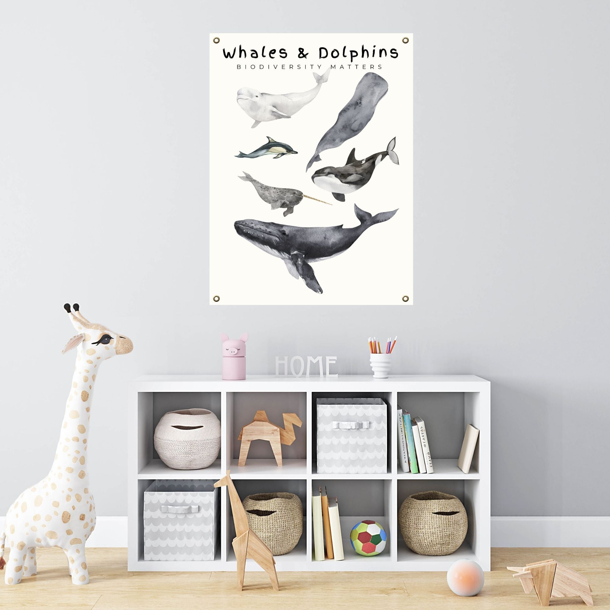 Whale and Dolphin Poster on Archival Fine Art Paper or Canvas