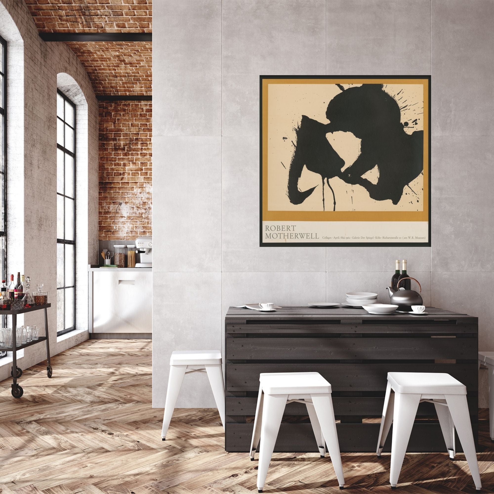 Large Motherwell art poster in a loft