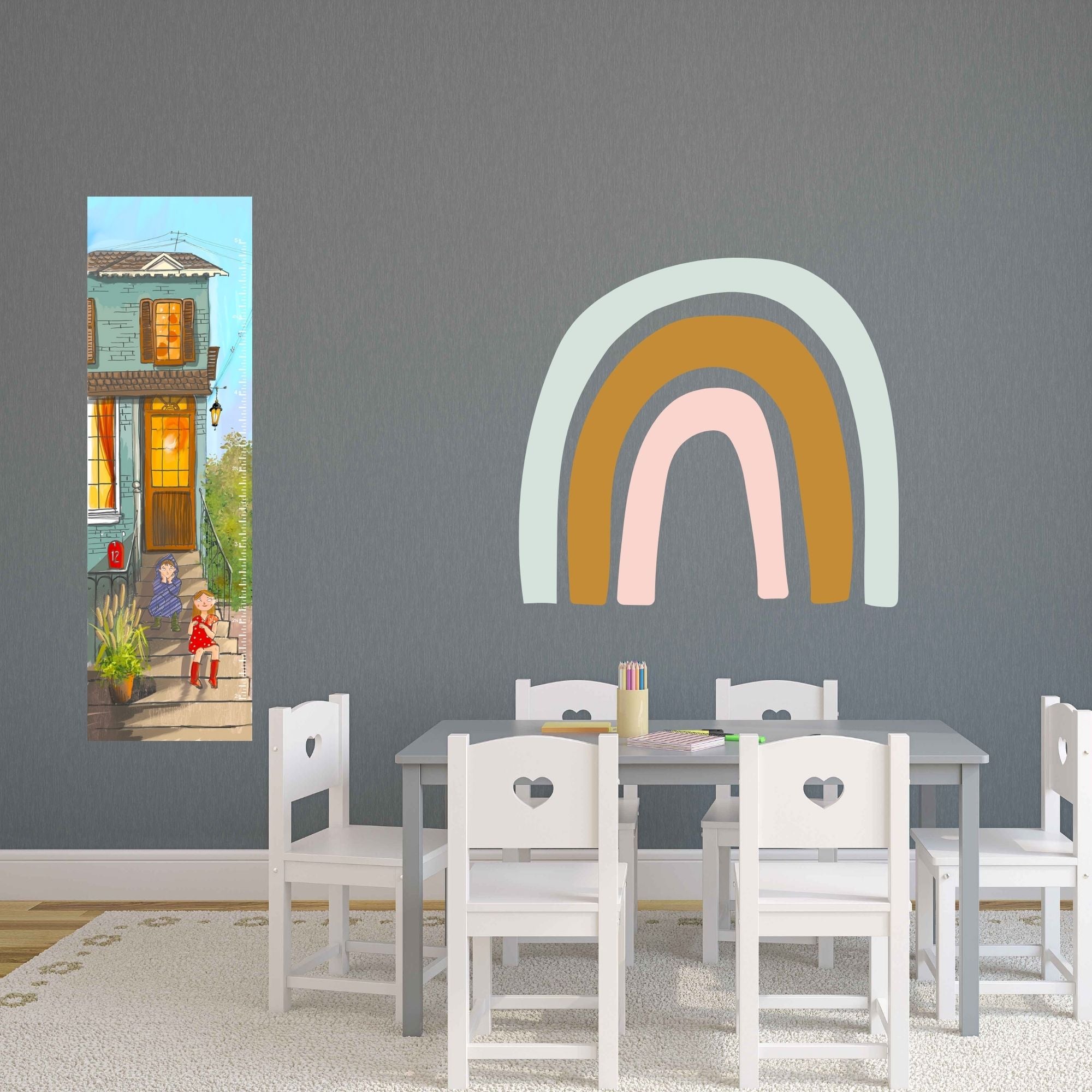 Canvas growth chart in a playroom.