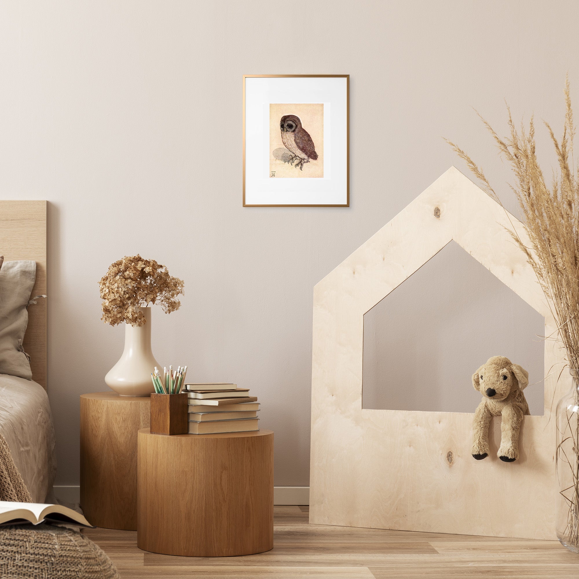 framed little owl wall art