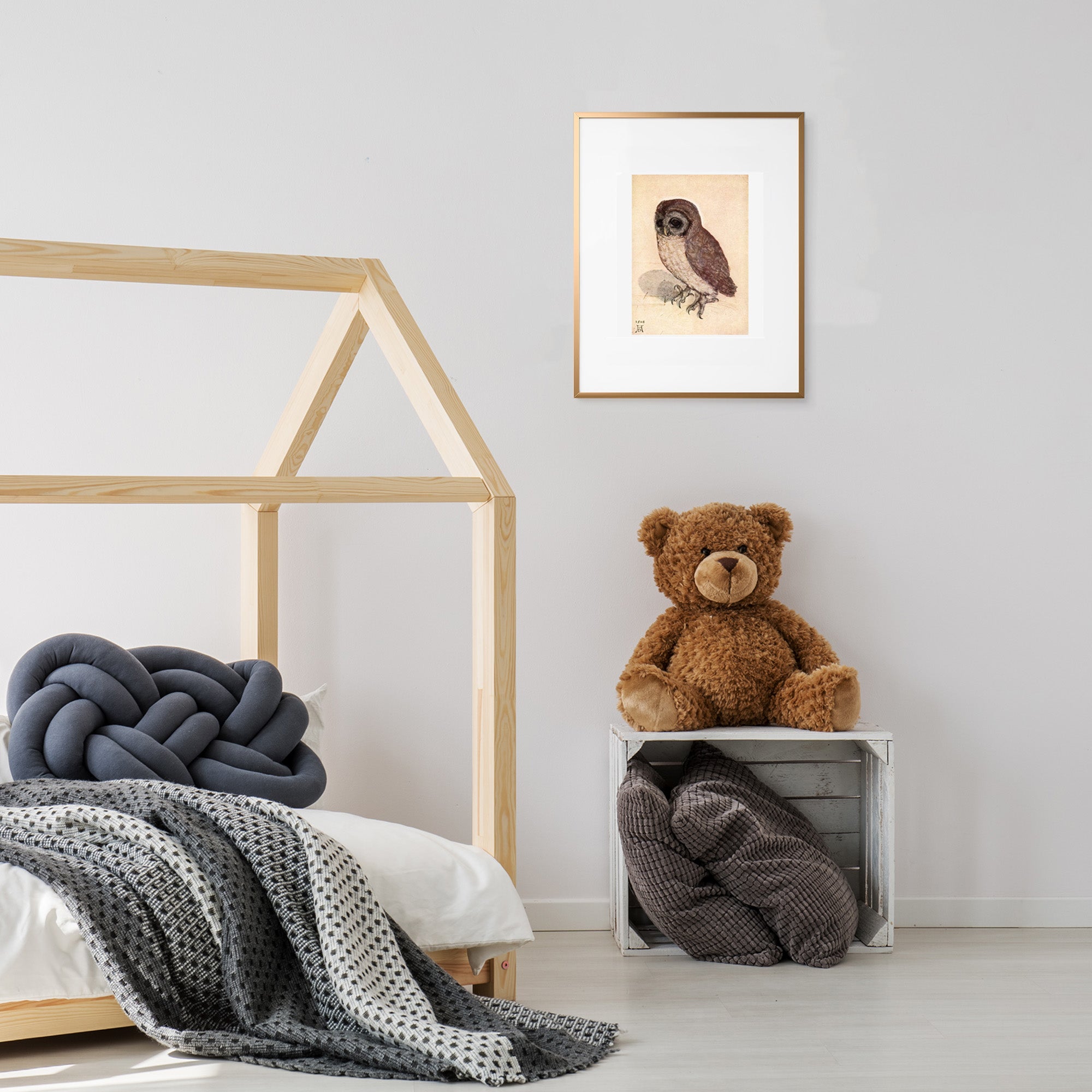 owl art print in child's room