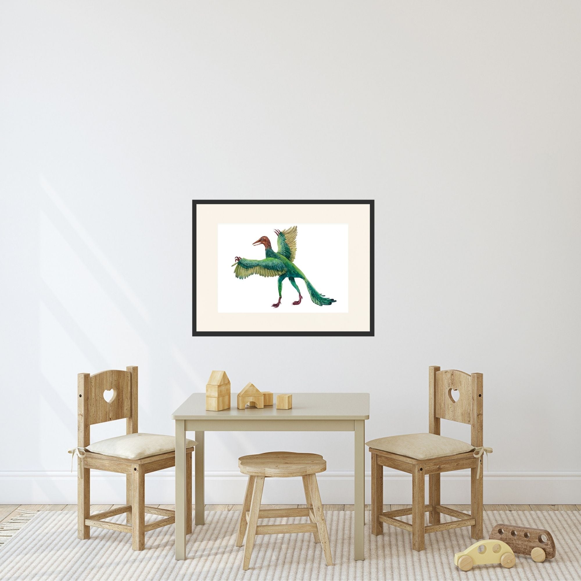 matted dinosaur in playroom