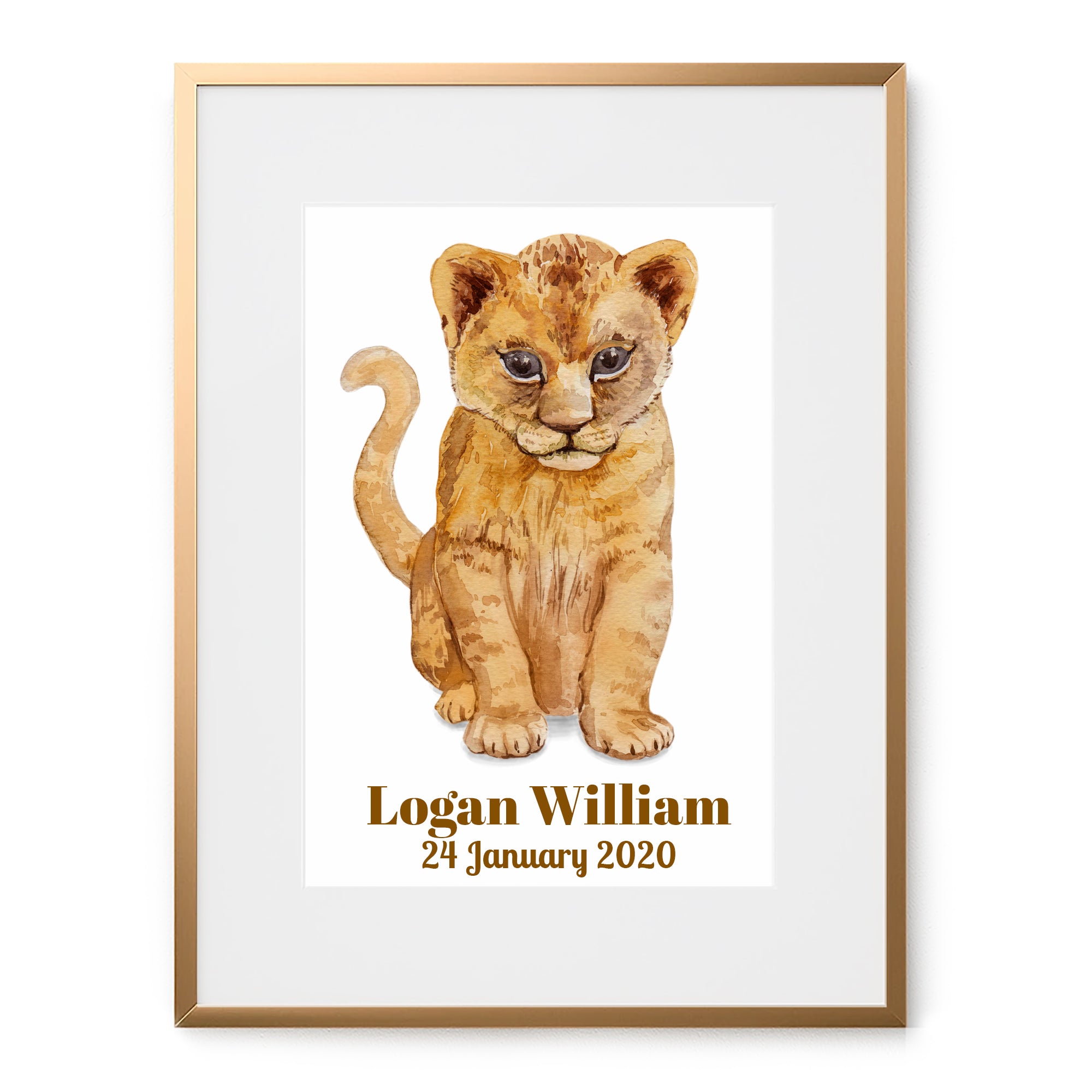 watercolor baby lion with birth stats