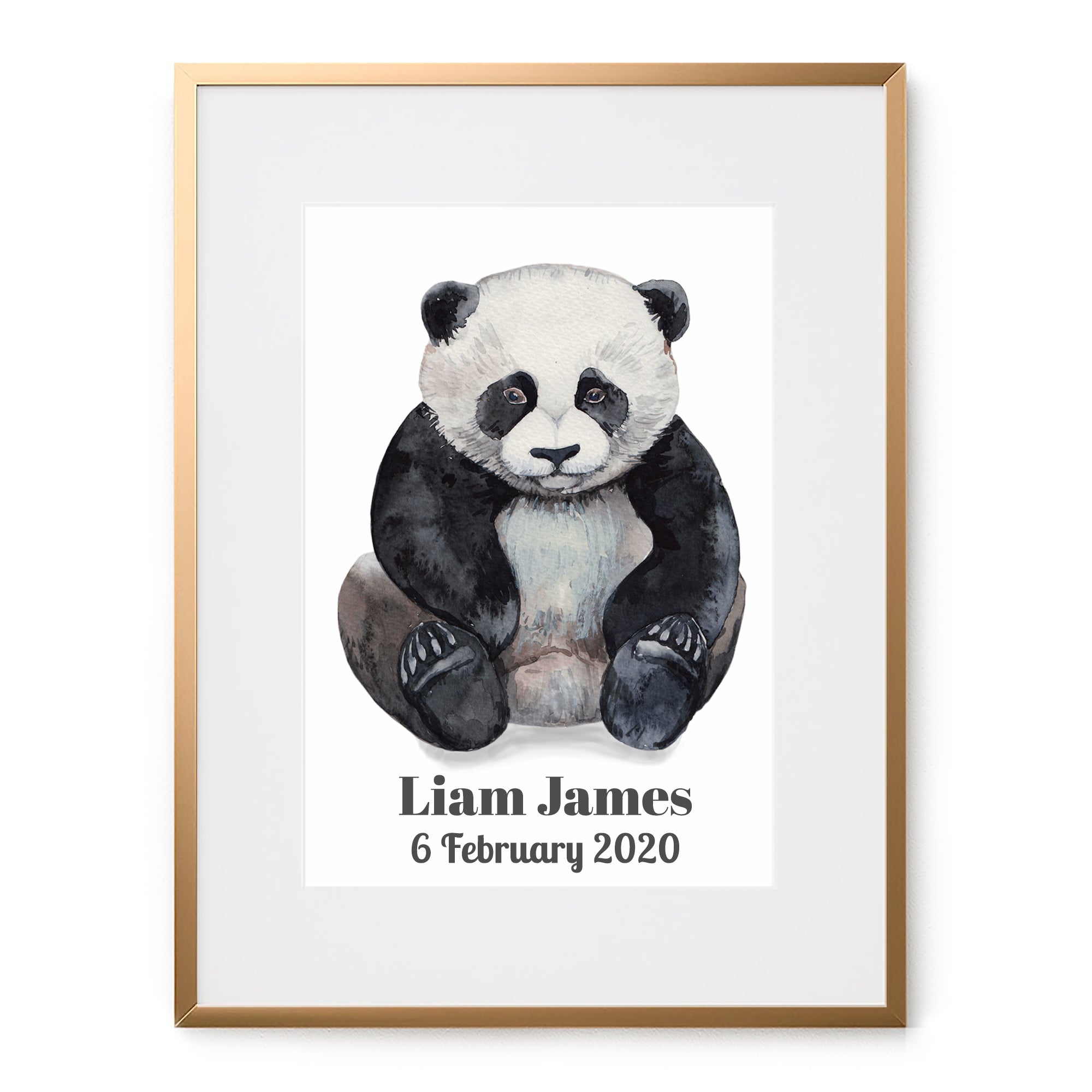 baby panda watercolor art print with name