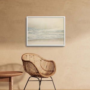 Japanese silvered waves wall decor next to a rattan chair in a minimalist room