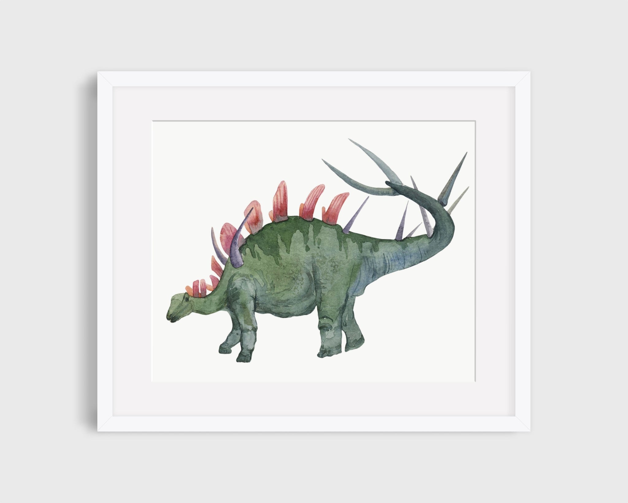 Matted dinosaur art print.