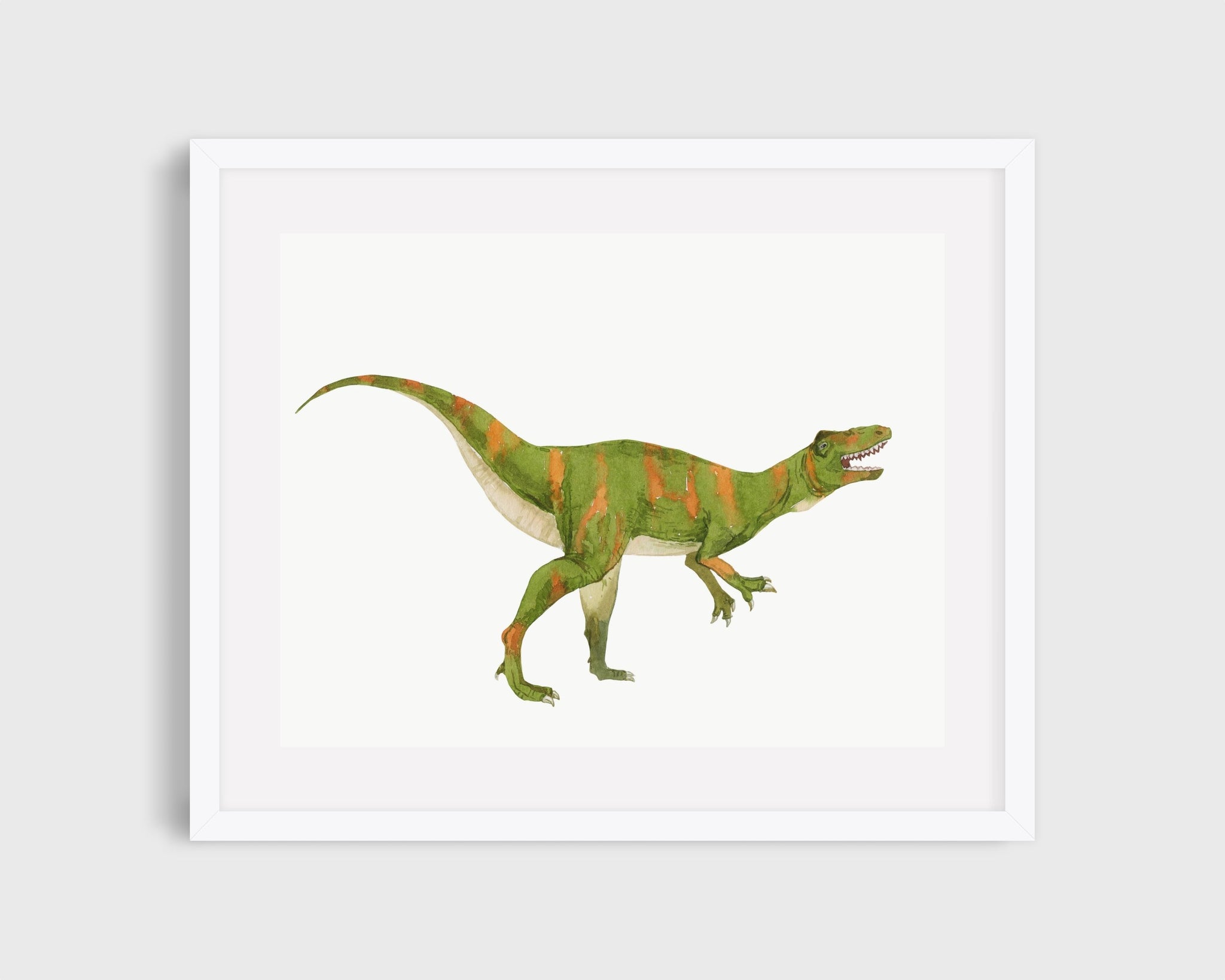 Matted dinosaur art print.