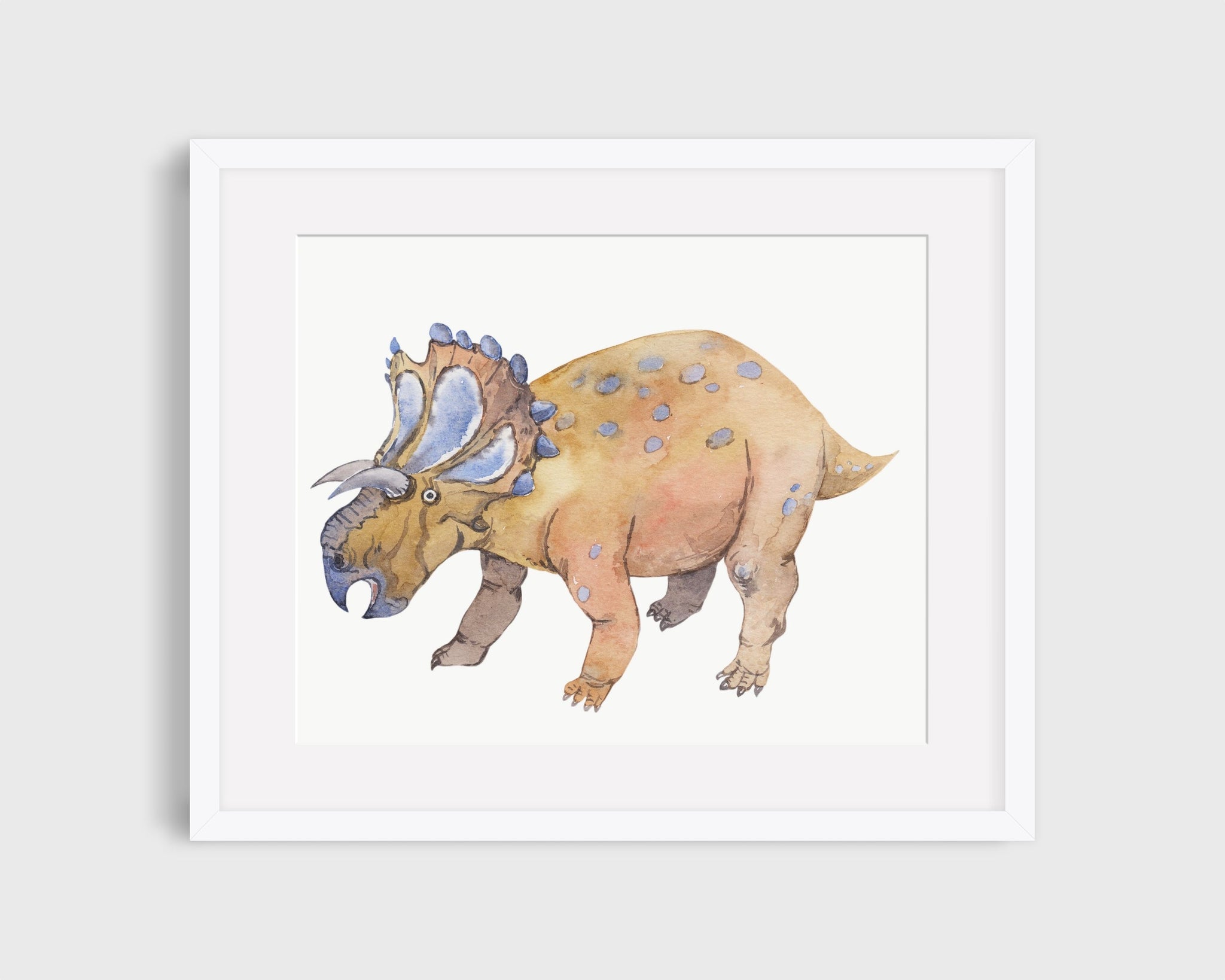 Matted dinosaur art print.
