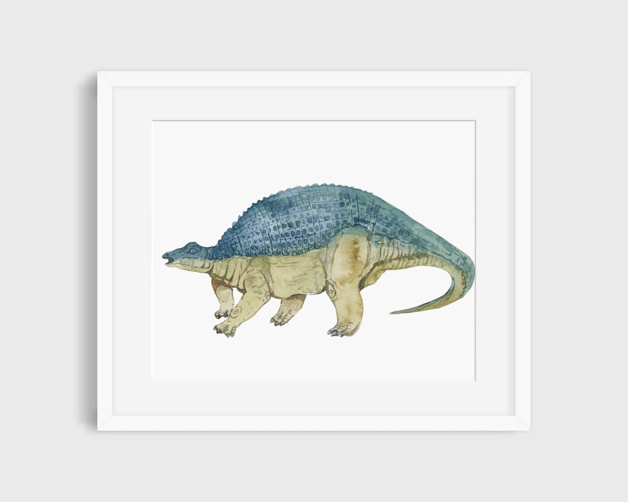 Matted dinosaur art print.
