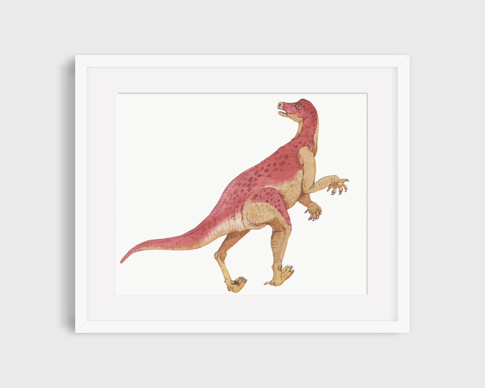 Matted dinosaur art print.