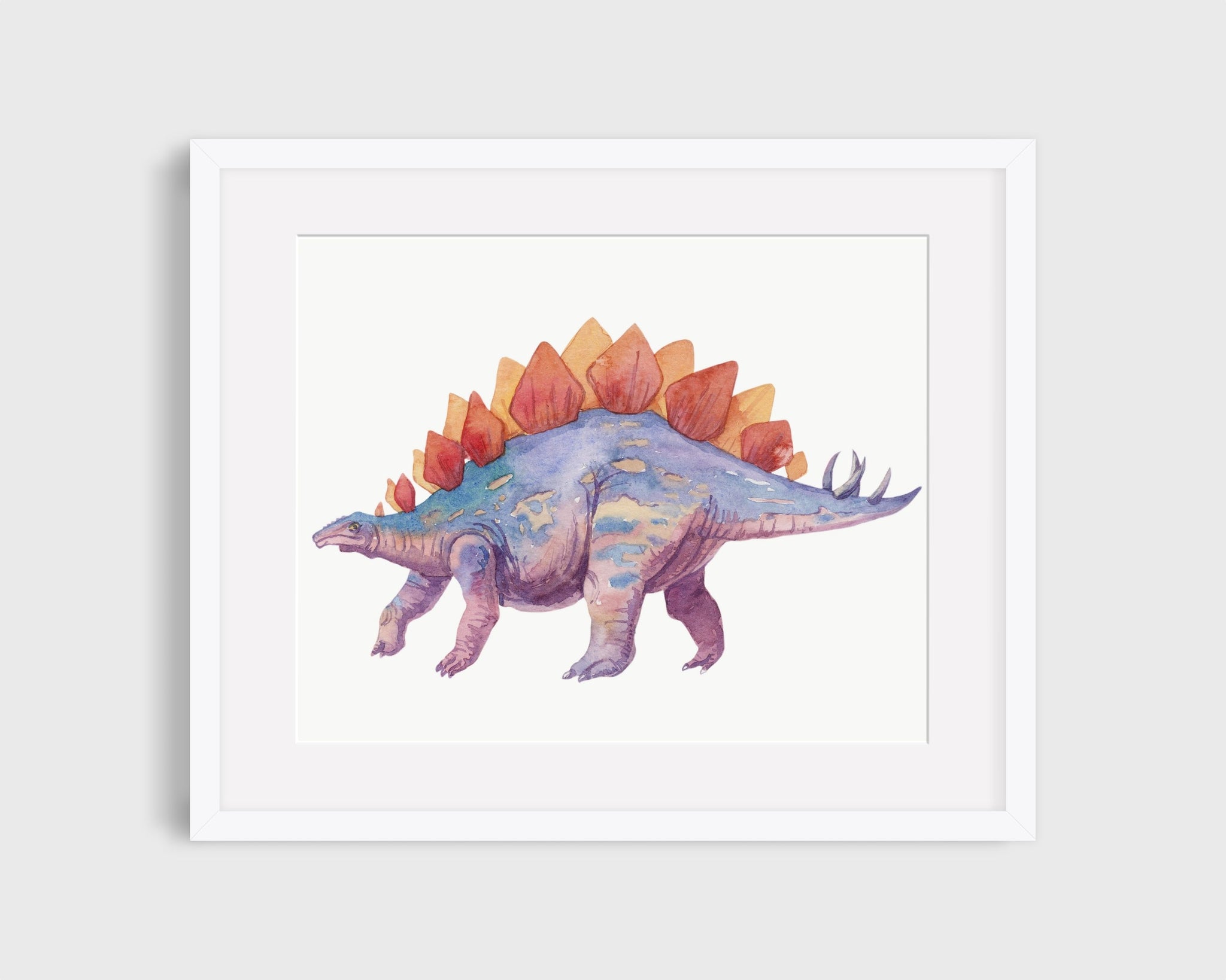 Matted dinosaur art print.