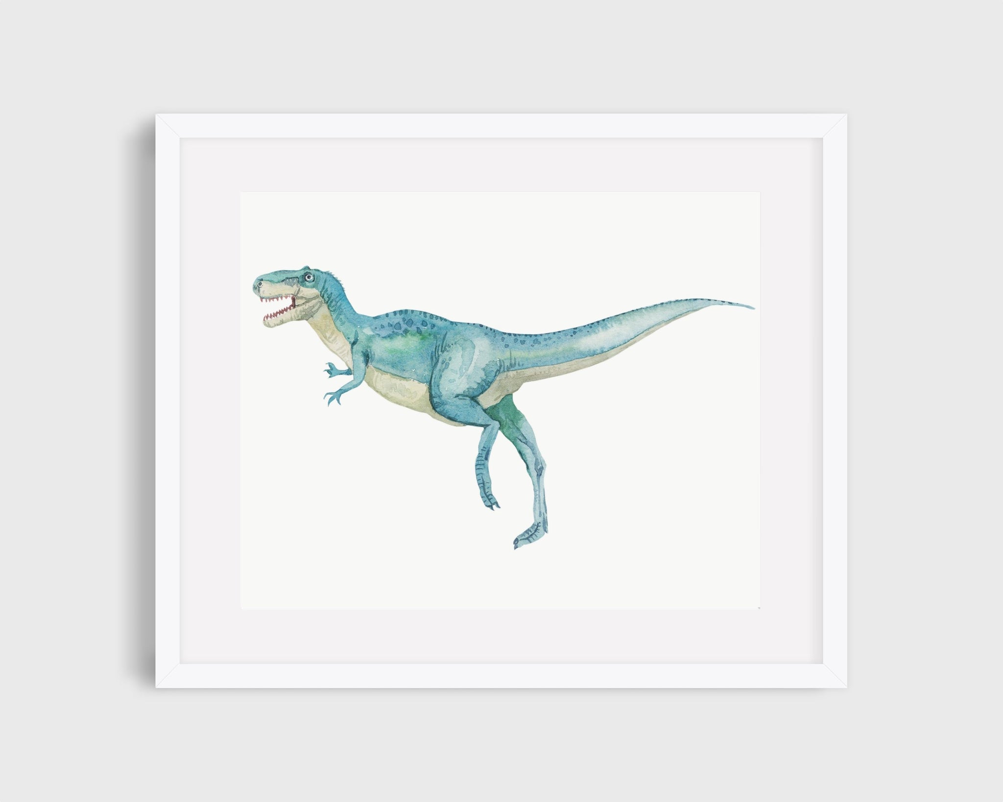 Matted dinosaur art print.