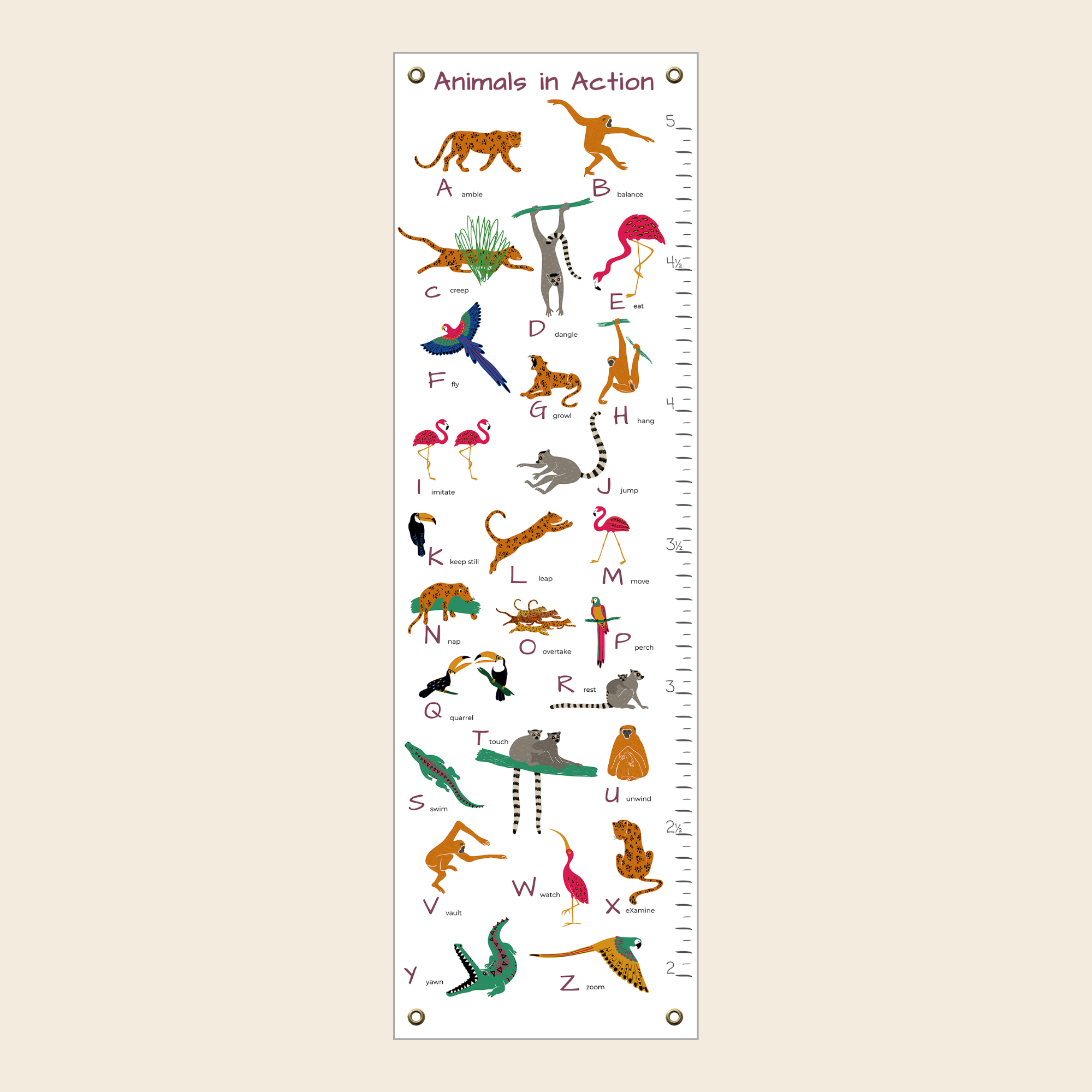 Child's growth chart printed on canvas with brass grommets