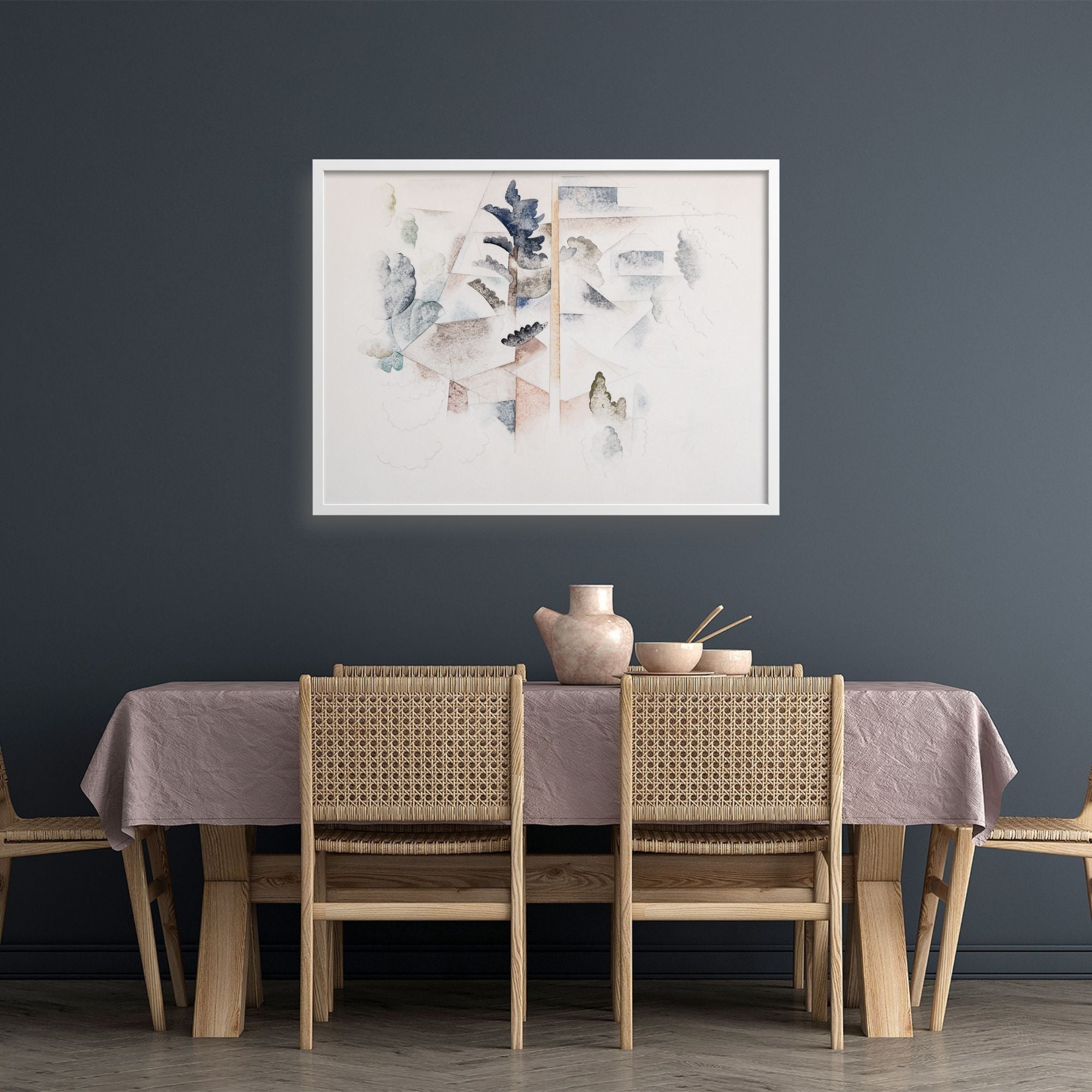 Bermuda trees art print by Charles Demuth in a dining room.