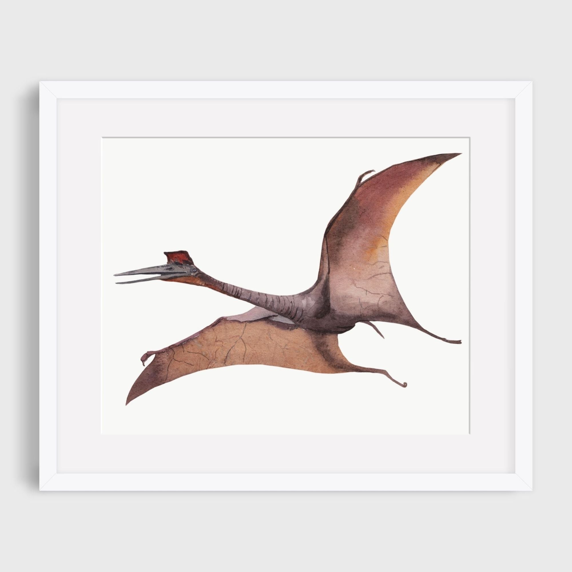 Matted Dinosaur Watercolor Art Print – Quetzalcoatlus