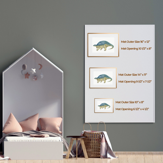 Dinosaur art print size chart.
