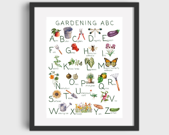 Gardening alphabet poster on fine art paper.