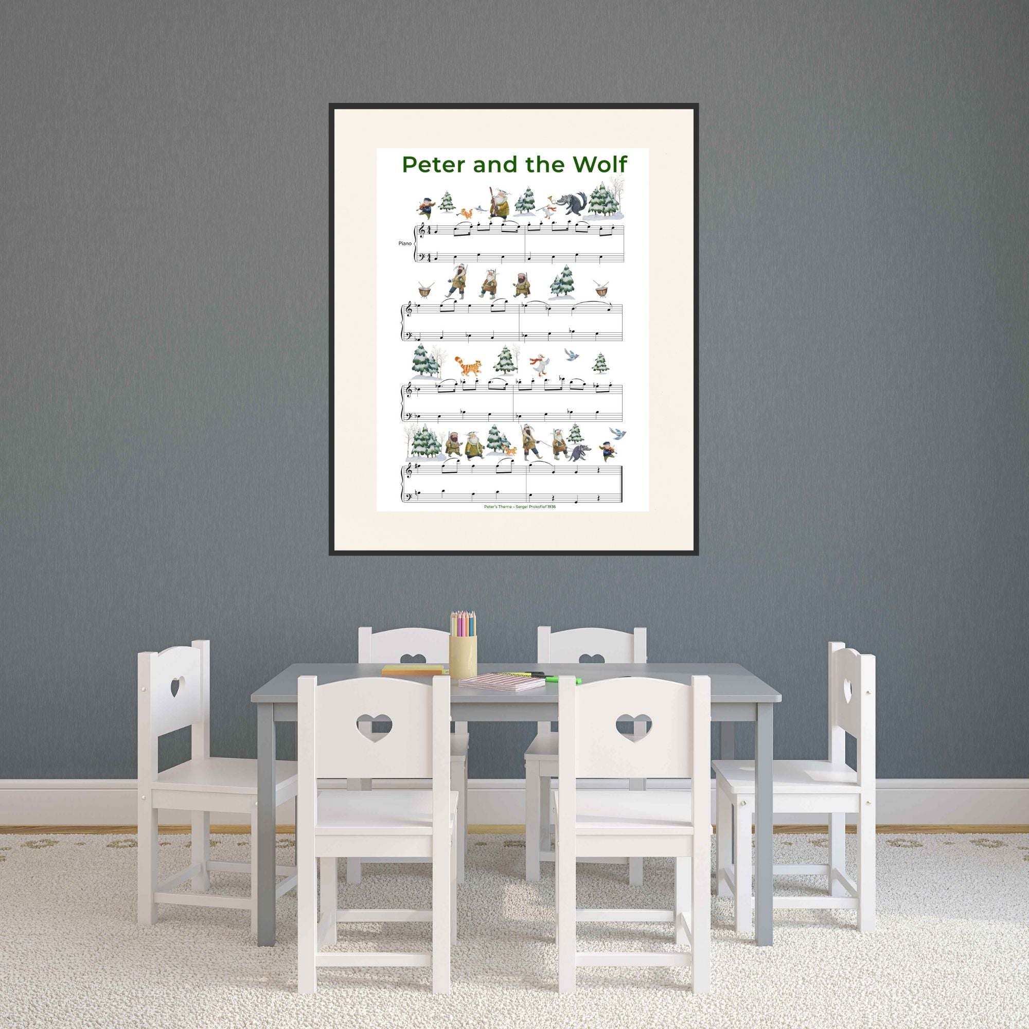 Peter and the Wolf fine art poster in a children's playroom.