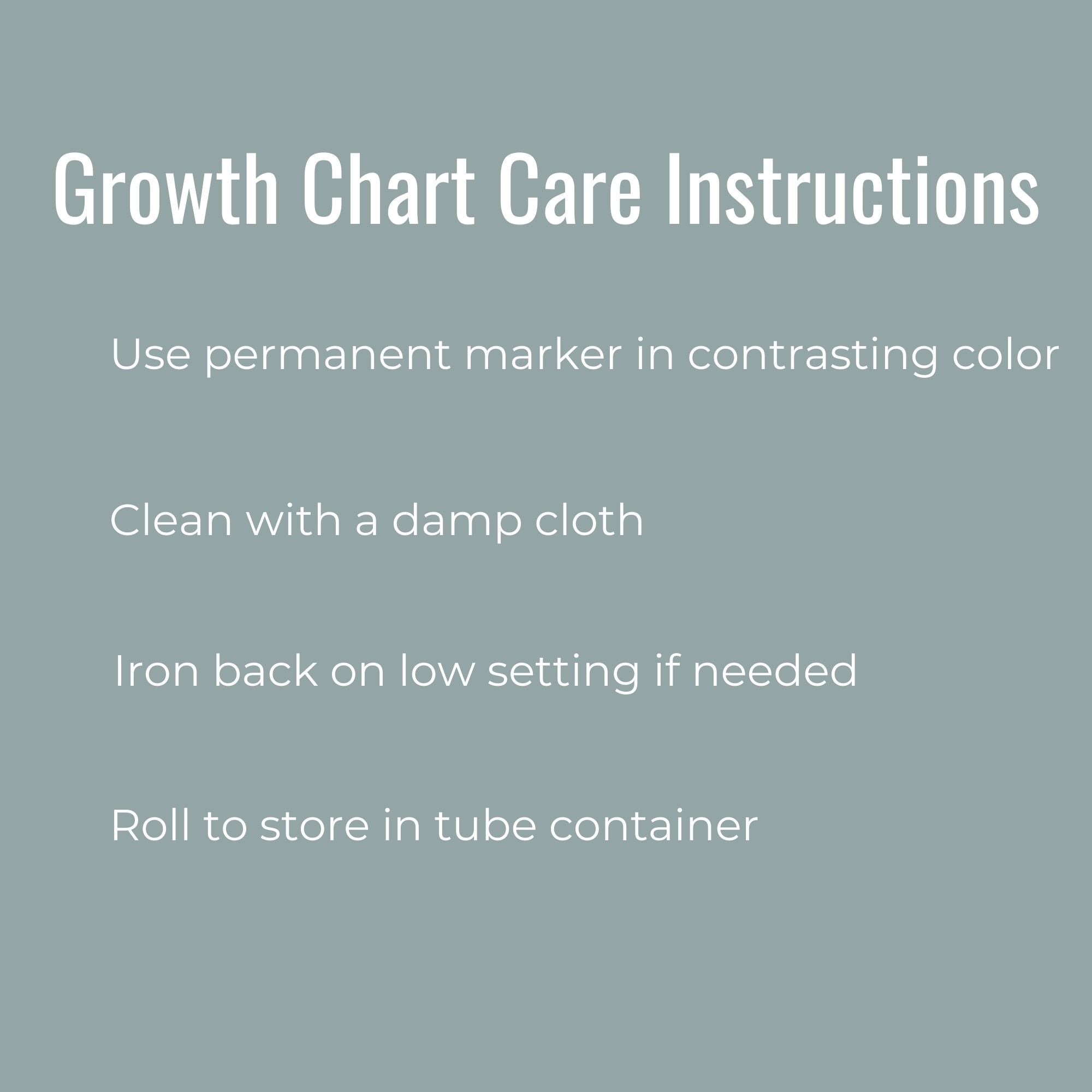 Care instructions for canvas growth charts.