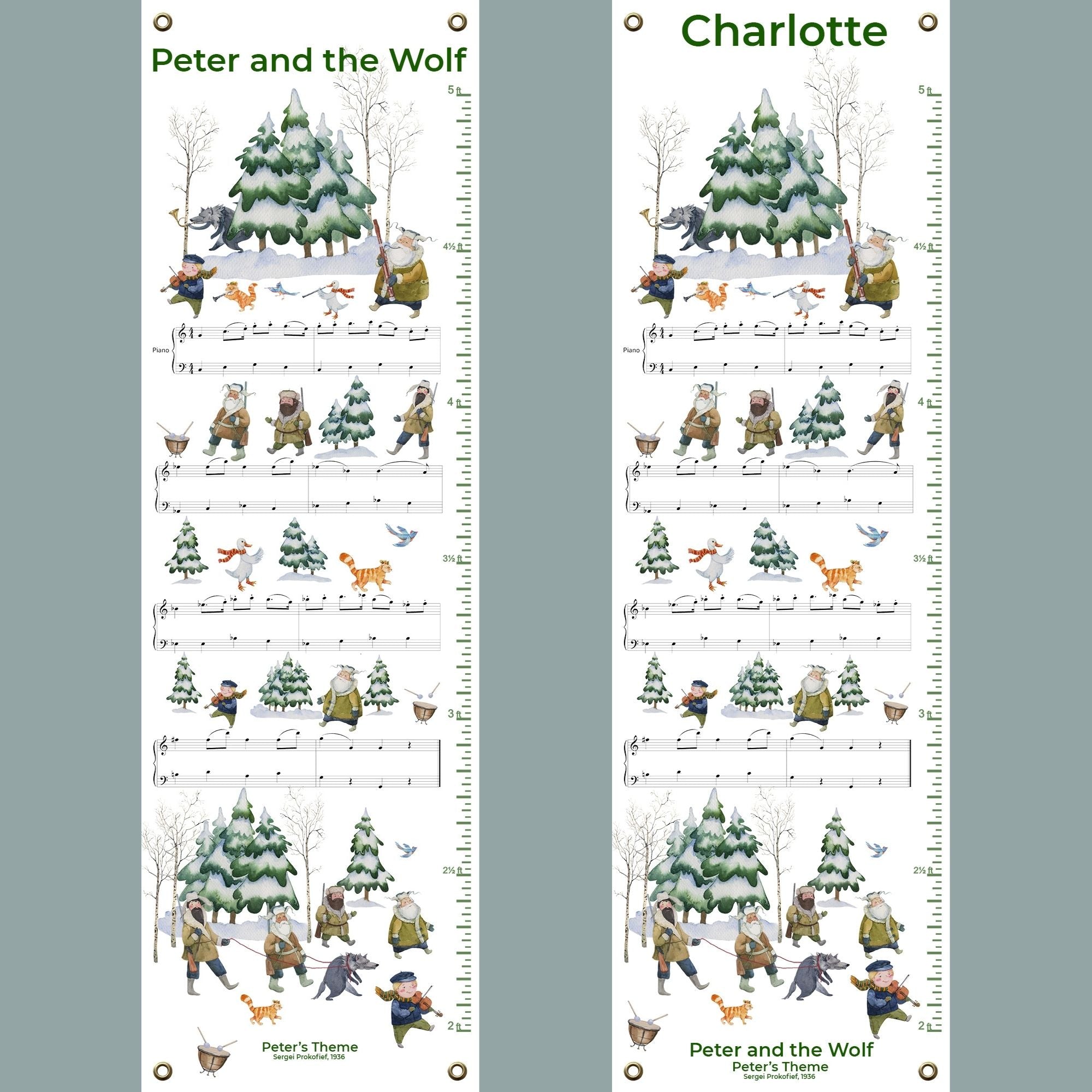 Personalized custom Peter and the Wolf growth chart.