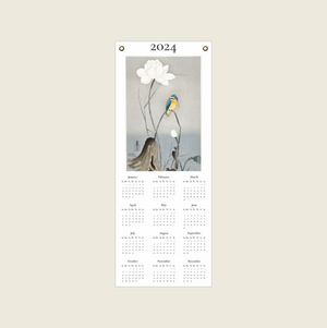 2024 calendar featuring Ohara Koson's Kingfisher with Lotus Flower