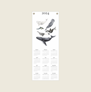 2024 whale calendar for kids on fine art canvas with brass grommets for hanging