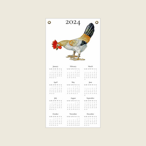 Toy Rooster 2024 Calendar on Fine Art Canvas with Brass Grommets for Hanging