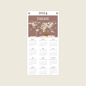 2024 Dinosaure World Map Calendar in Brown