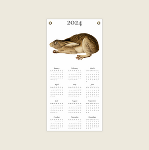 2024 Calendar Featuring Audubon's Black-Tailed Hare, on Fine Art Canvas with Brass Grommets for Hanging