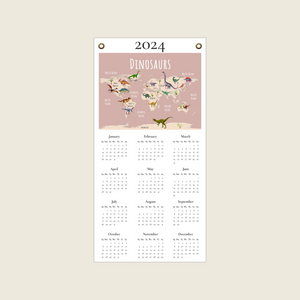 Dinosaur World Map 2024 Calendar in Pink