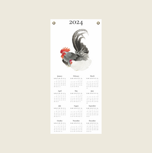 2024 Calendar on canvas featuring Japanese Roosters