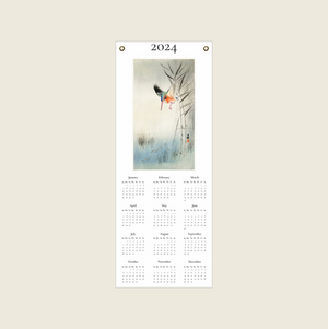 2024 Calendar Featuring Ohara Koson's Kingfisher Hunting, on Fine Art Canvas
