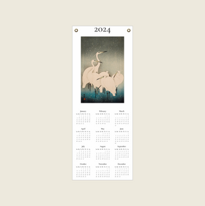 2024 Calendar Featuring Japanese Egrets in Snow, on Fine Art Canvas