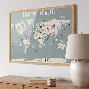 Bird World Map on Fine Art Canvas or Archival Paper